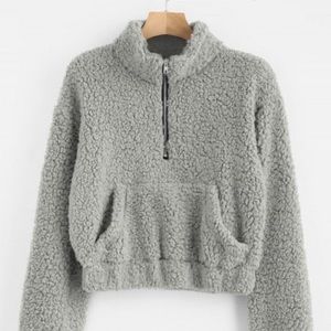 Half Zip Fluffy Faux Shearling Teddy Sweatshirt